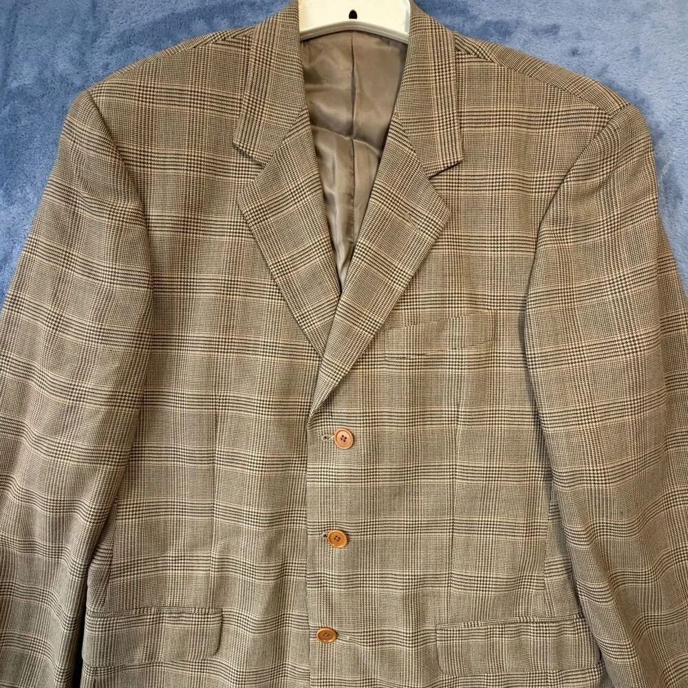 Vintage Santorelli Giorgio3 Mens 40R Wool Blazer Glen Plaid Made Italy 3 Button